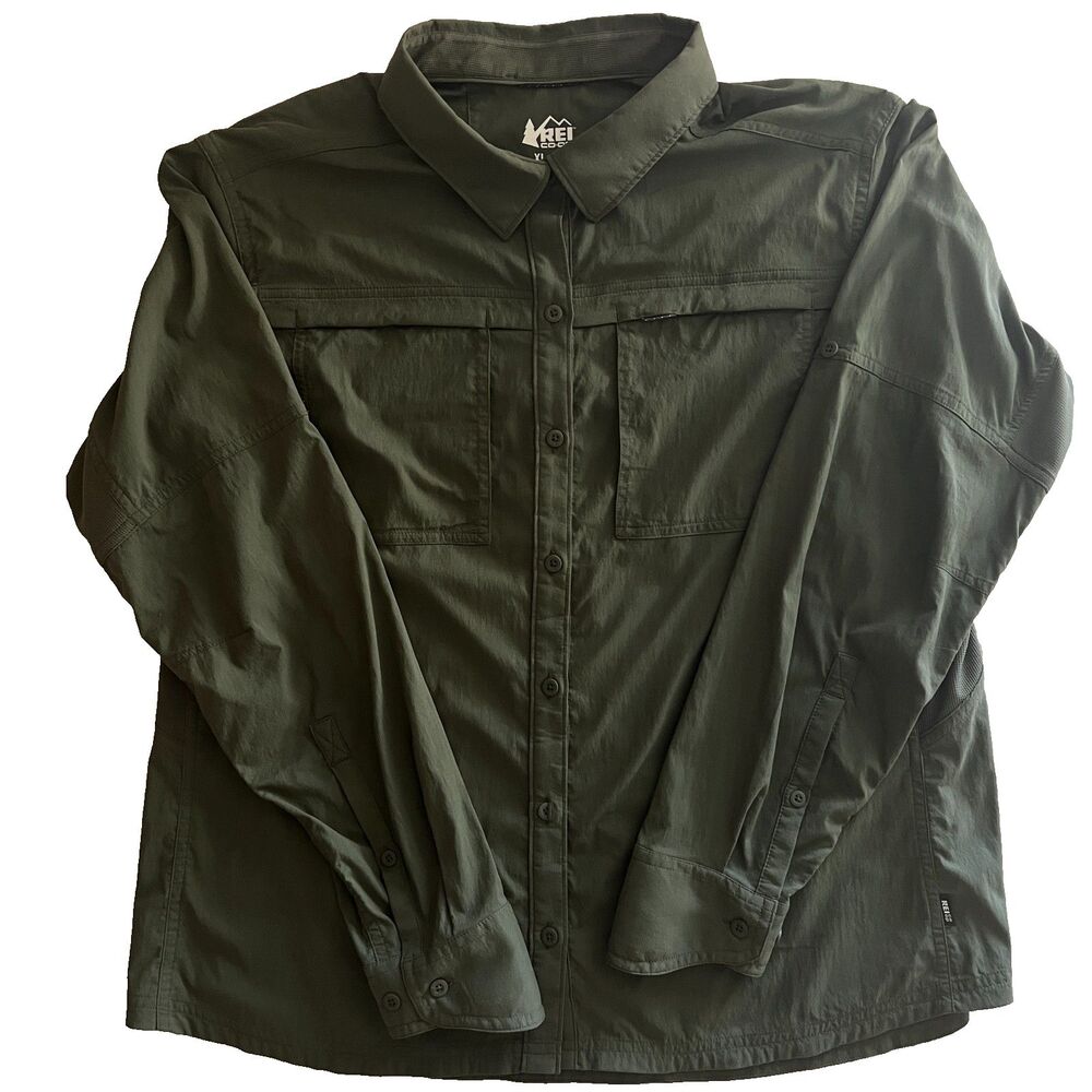 REI Womens Shirt XL Olive Green Convertible Sleeves Hiking Outdoor